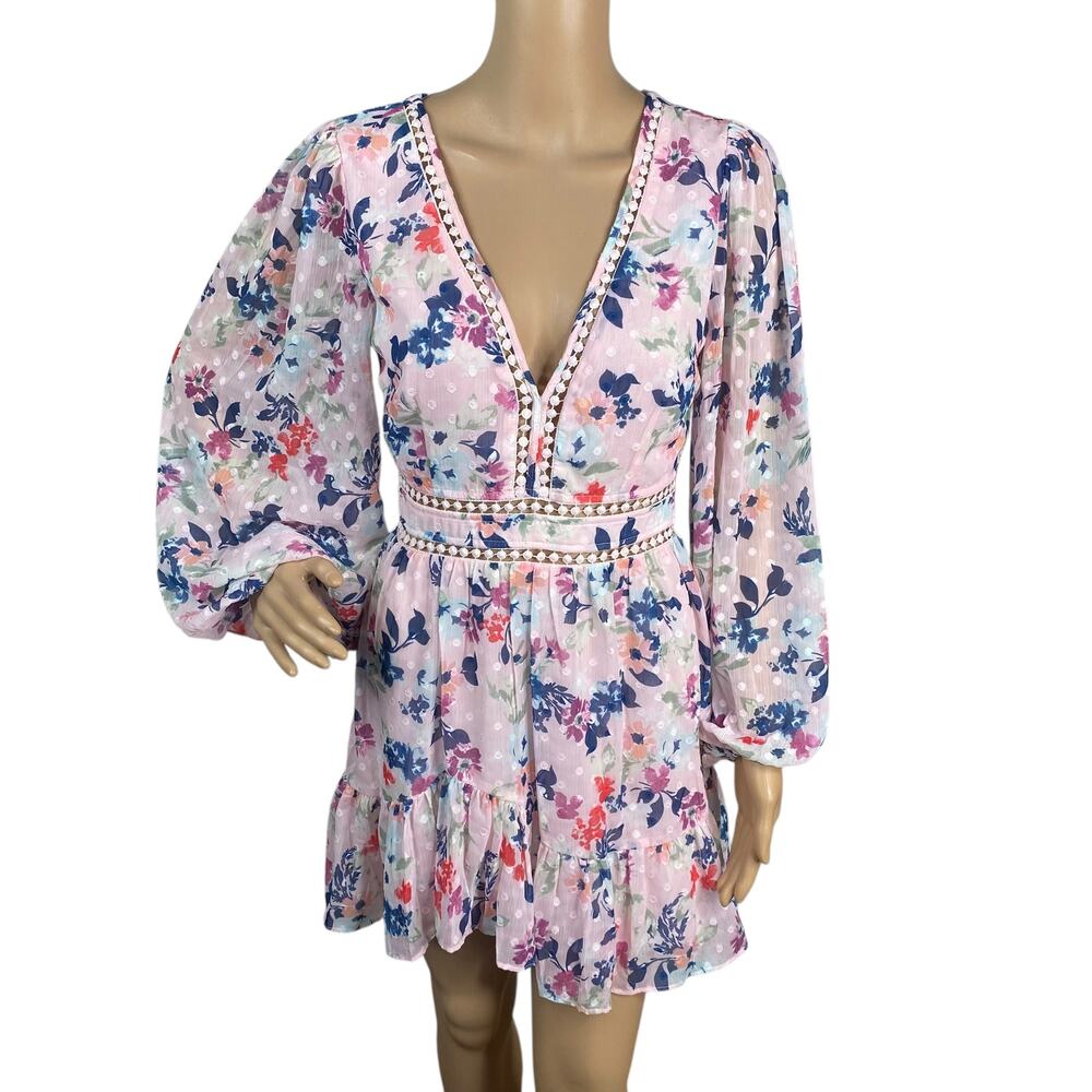 NWT Sage + Paige Wildflower Chiffon Dress 8 S Coquette Pink Lace Ruffle Floral